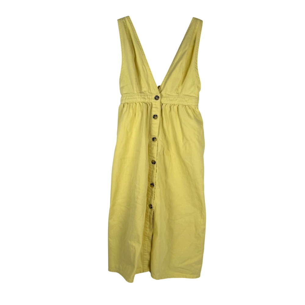 Urban Outfitters Dress Womens Small Yellow Button Front Cotton Denim Midi Summer